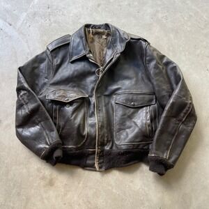 Vintage Schott Brown Leather Flight Bomber Jacket Talon Zipper Distressed 44